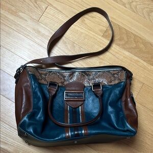 Longchamp Blue and Brown Bag with Shoulder Strap & Handles
